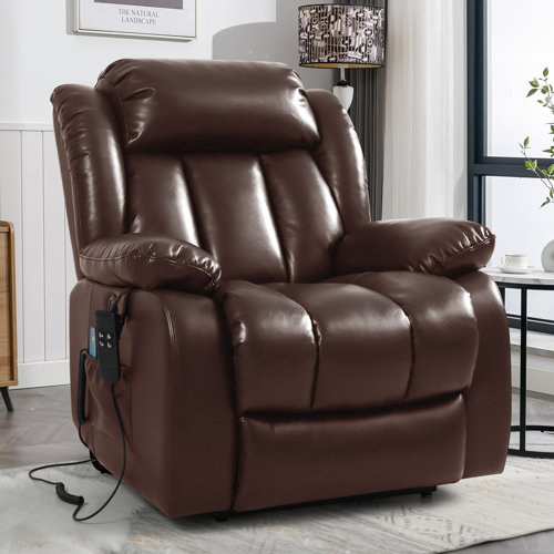 Latitude Run® Large Real Leather Lift Recliner Chair With Dual Okin